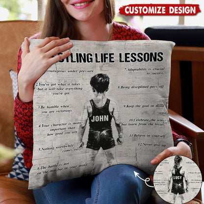 “Wrestling Life Lessons” Personalized Pillow - Custom Gift for Wrestlers & Teammates