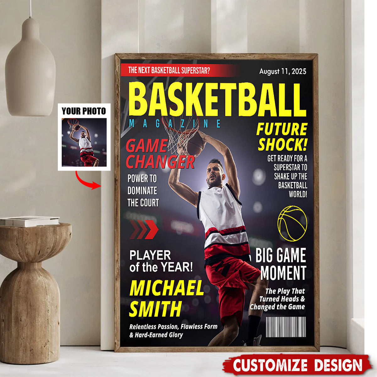Personalized Basketball Magazine Cover Poster / Canvas - Custom Basketball Lovers Gift