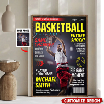Personalized Basketball Magazine Cover Poster / Canvas - Custom Basketball Lovers Gift