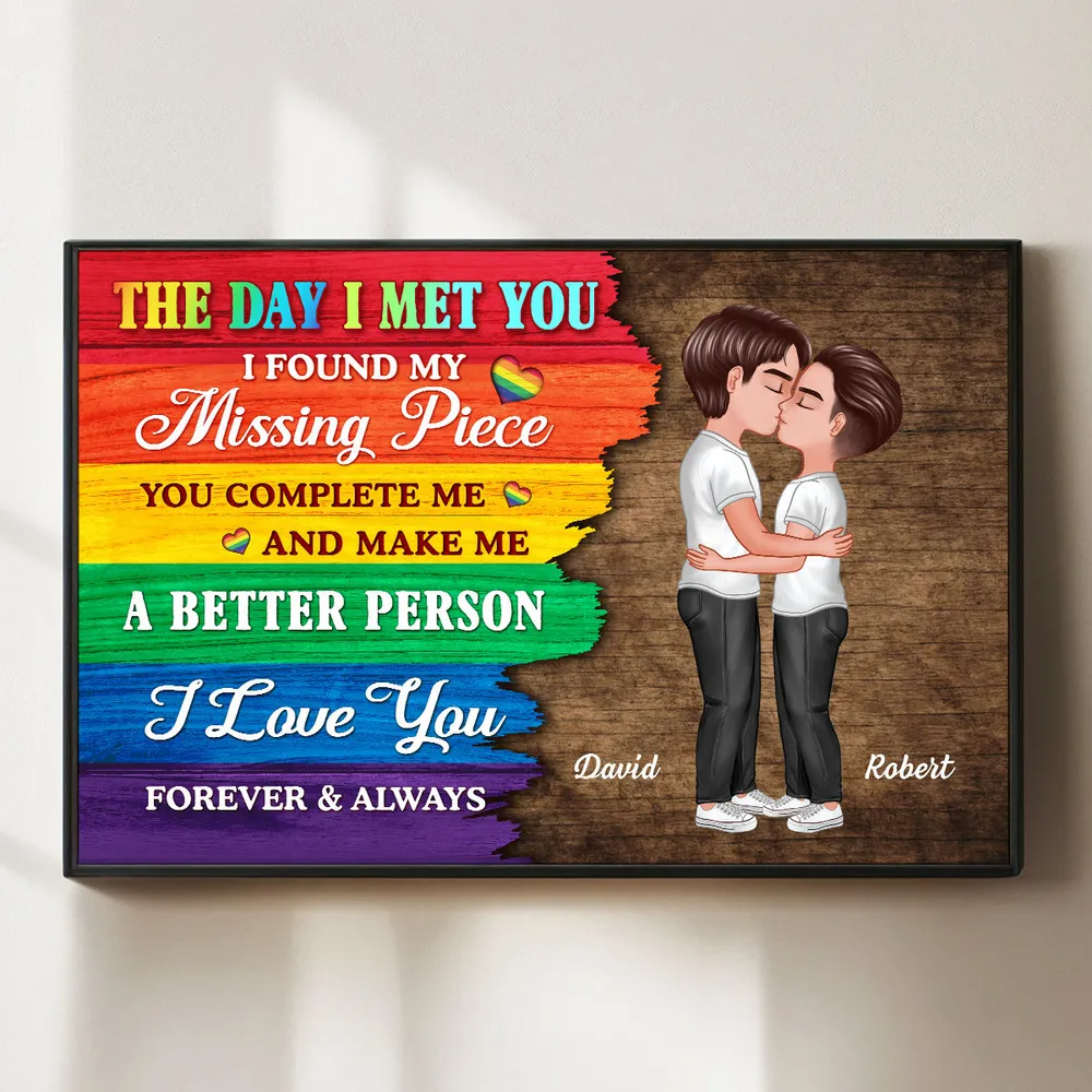 The Day I Met You - Personalized Half LGBT Flag Couple Poster / Canvas