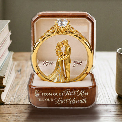 Personalized couple acrylic plaque shaped like a gold diamond ring with a custom name wedding figurine gift image 6