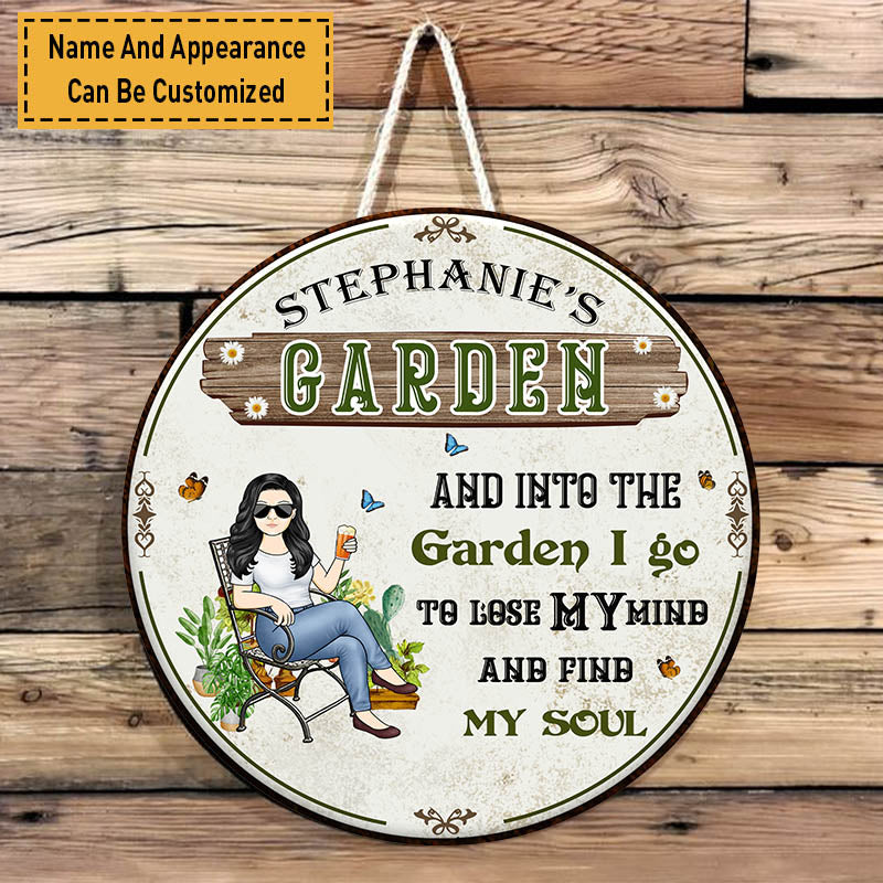 And Into The Garden I Go Gardening Girl - Garden Sign - Personalized Custom Classic Door Signs