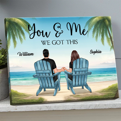 Beach View Couple Sitting Beach Gift For Couple Personalized Custom Framed Canvas Wall Art