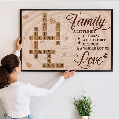A Little Bit Crazy, A Whole Lot of Love - Personalized Family Crossword Canvas/poster