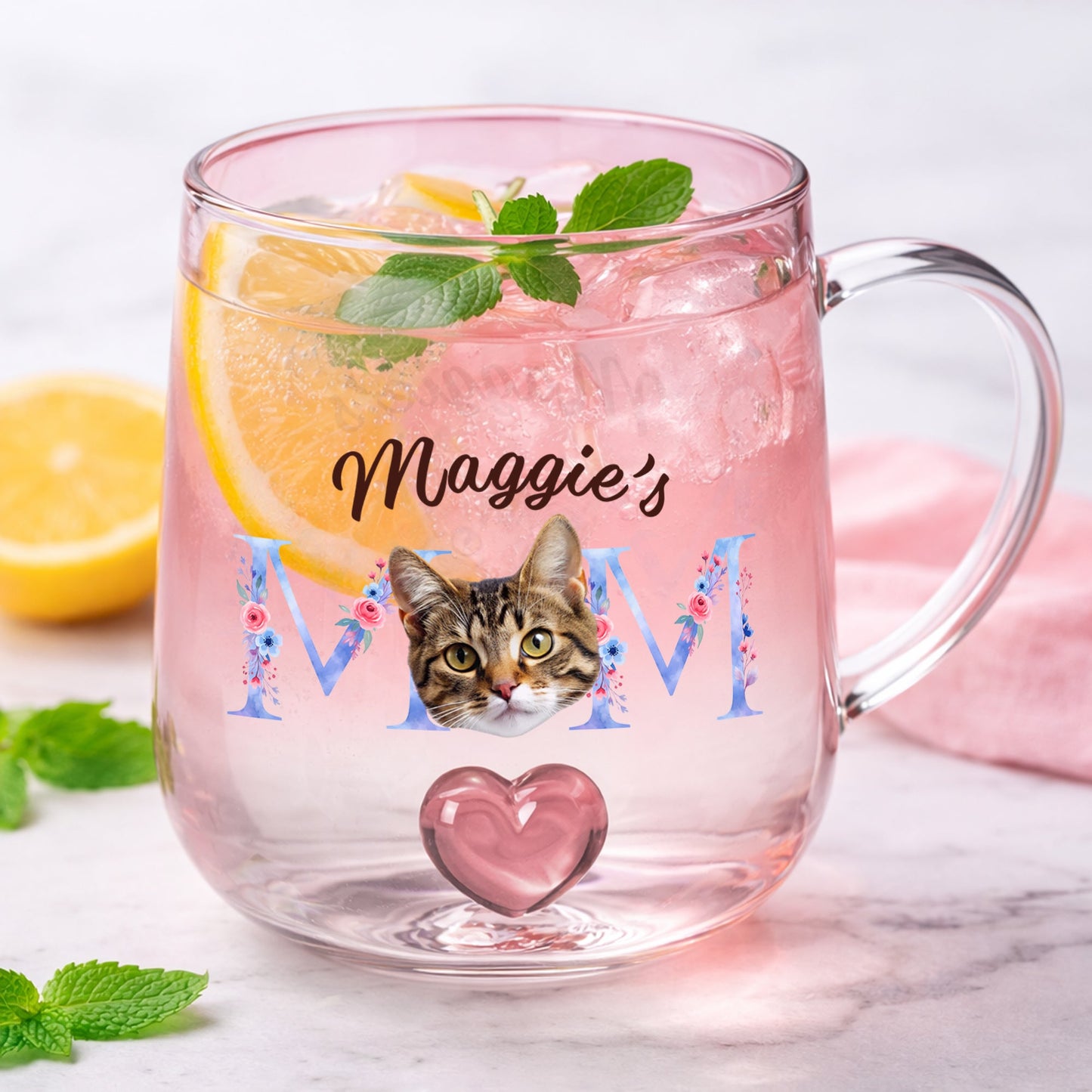 Personalized Glass Mug - Custom Photo Mom With Pink Gradient | Mother’s Day Gift
