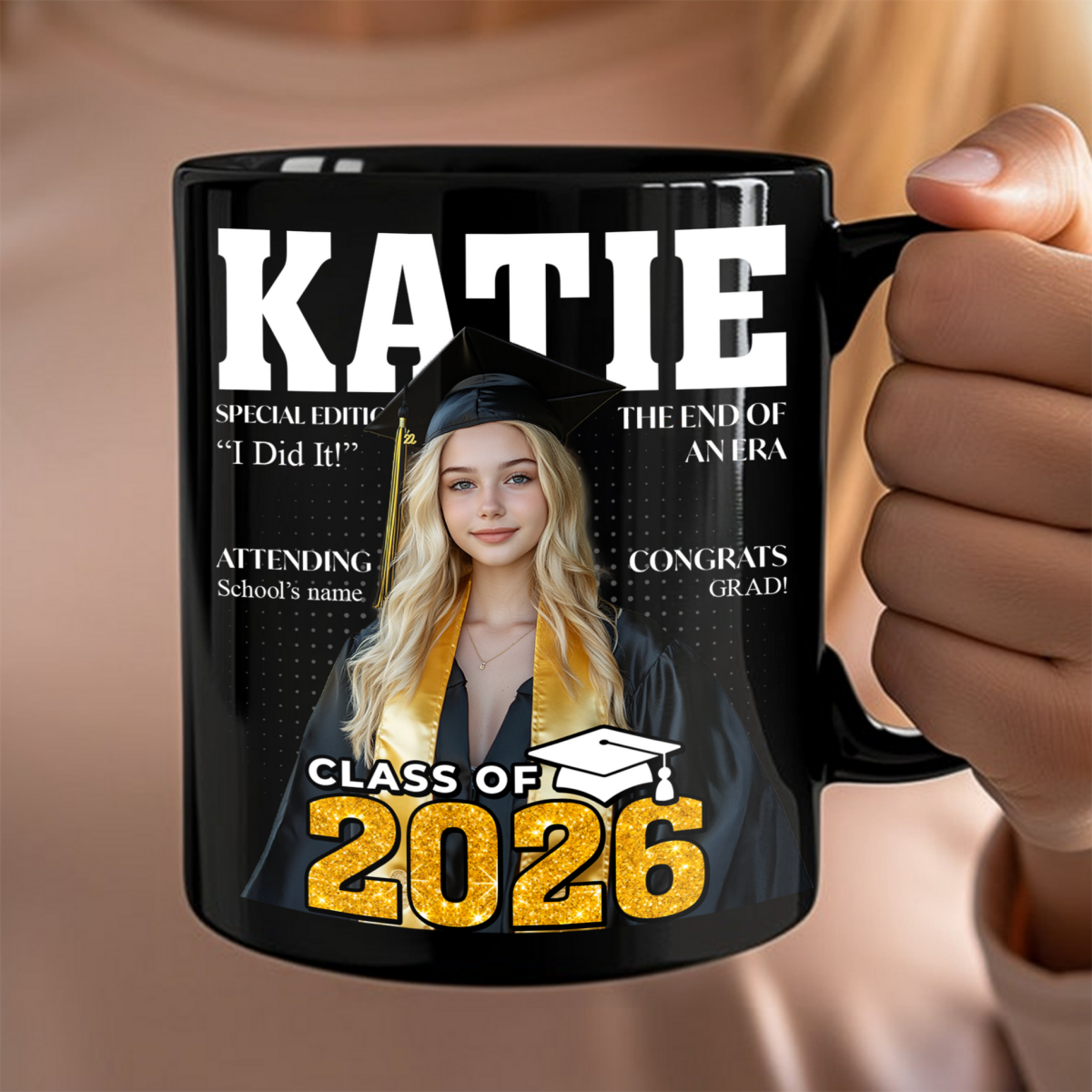 “Class of 2026” Magazine Style Black Mug - Personalized Custom Gift for Graduates