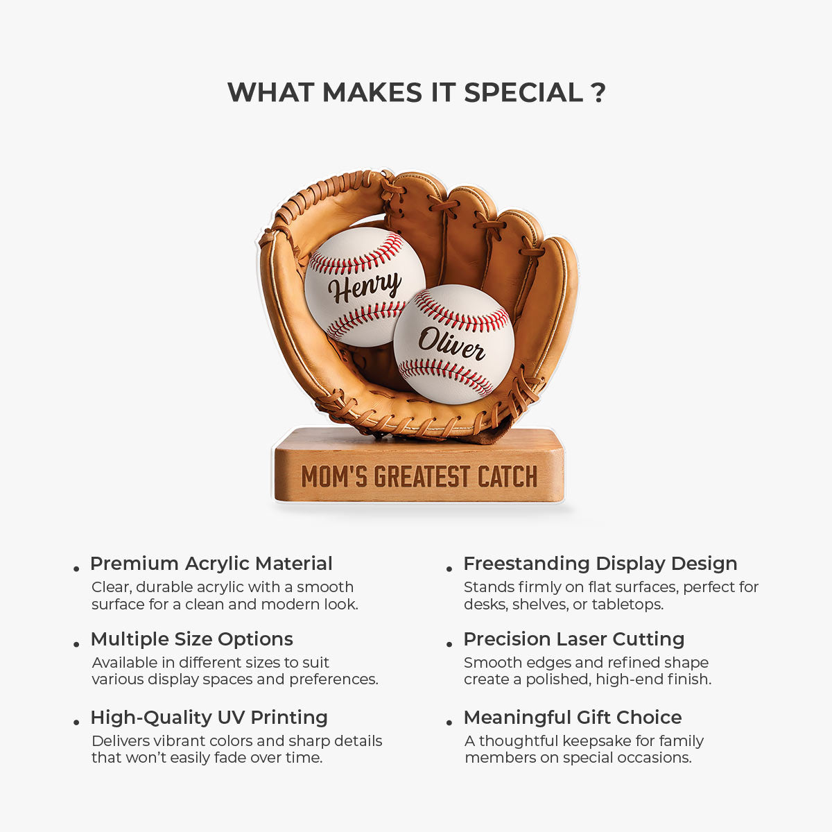 Personalized Mom’s Greatest Catch Baseball Acrylic Plaque - Custom Gift for Mom or Dad