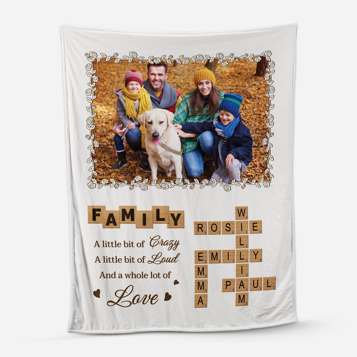 Personalized Family Blanket - Custom Crossword Puzzle with Photo Design