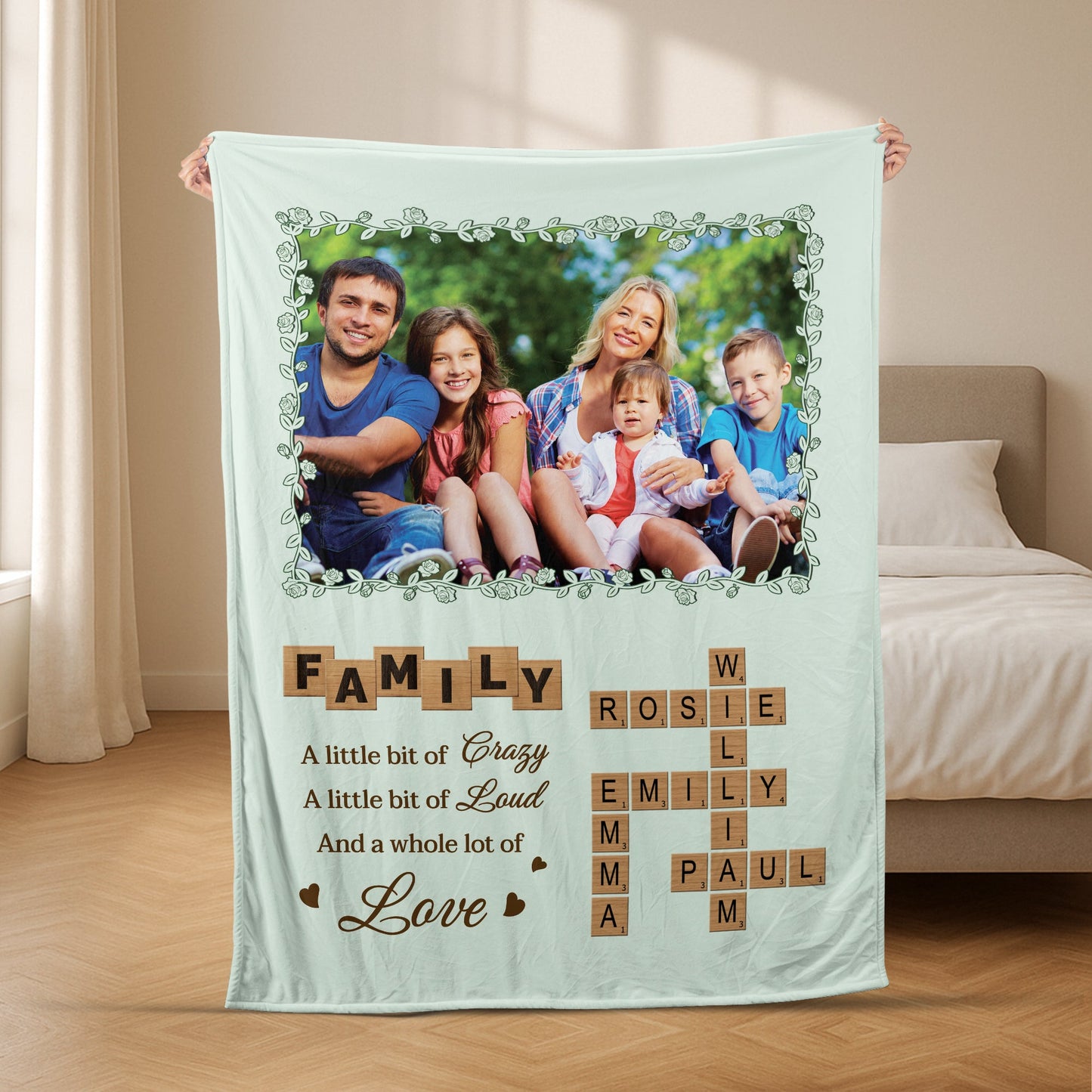 Personalized Family Blanket - Custom Crossword Puzzle with Photo Design