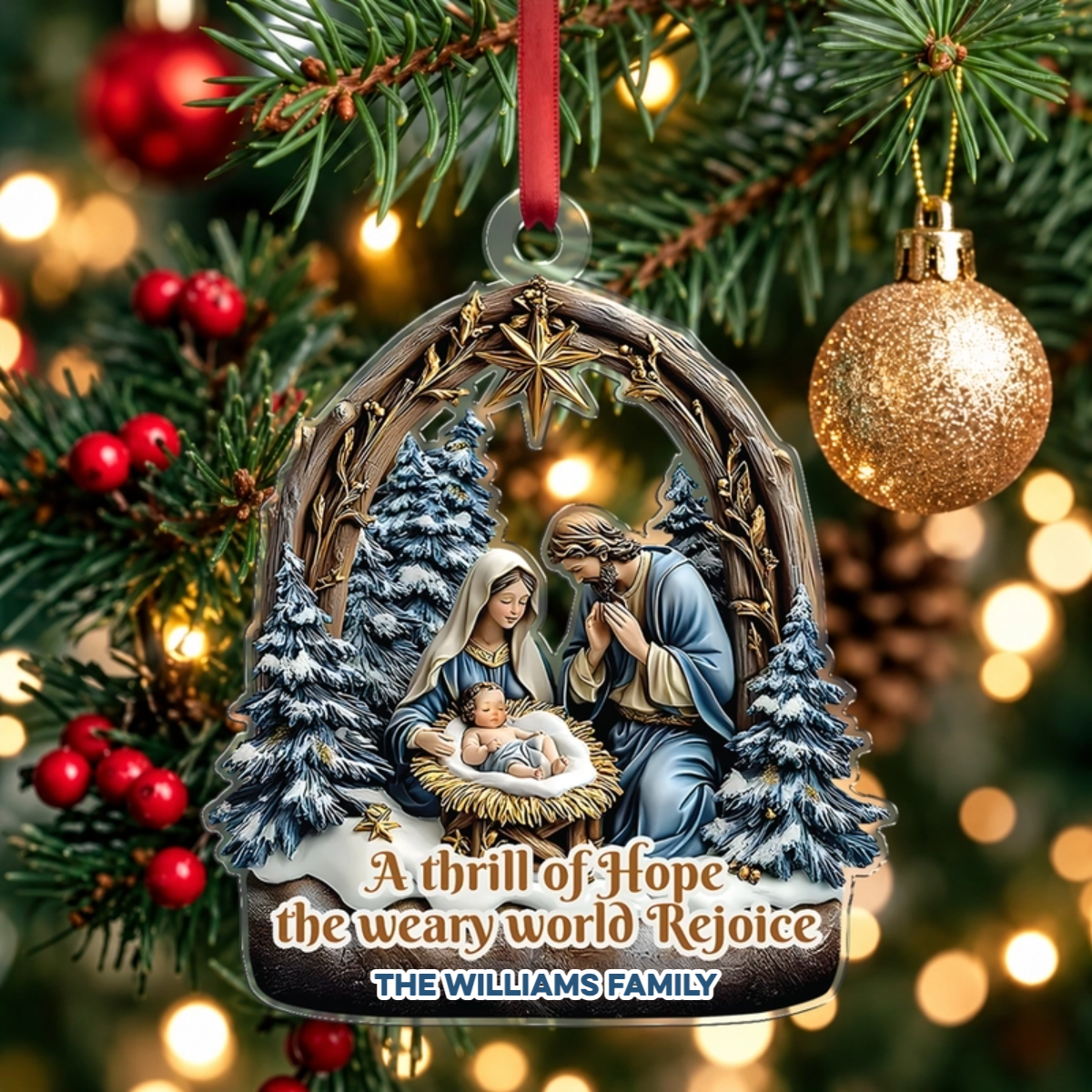 "A Thrill of Hope Weary World Rejoice" Personalized Nativity Ornament - Custom Christmas Gift for Family