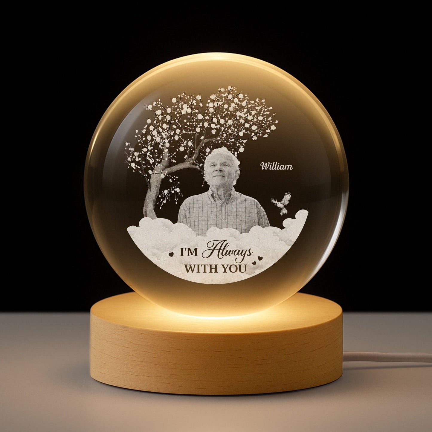 Personalised Photo Memorial Crystal Ball Lamp - Custom Gift for Loss of Dad