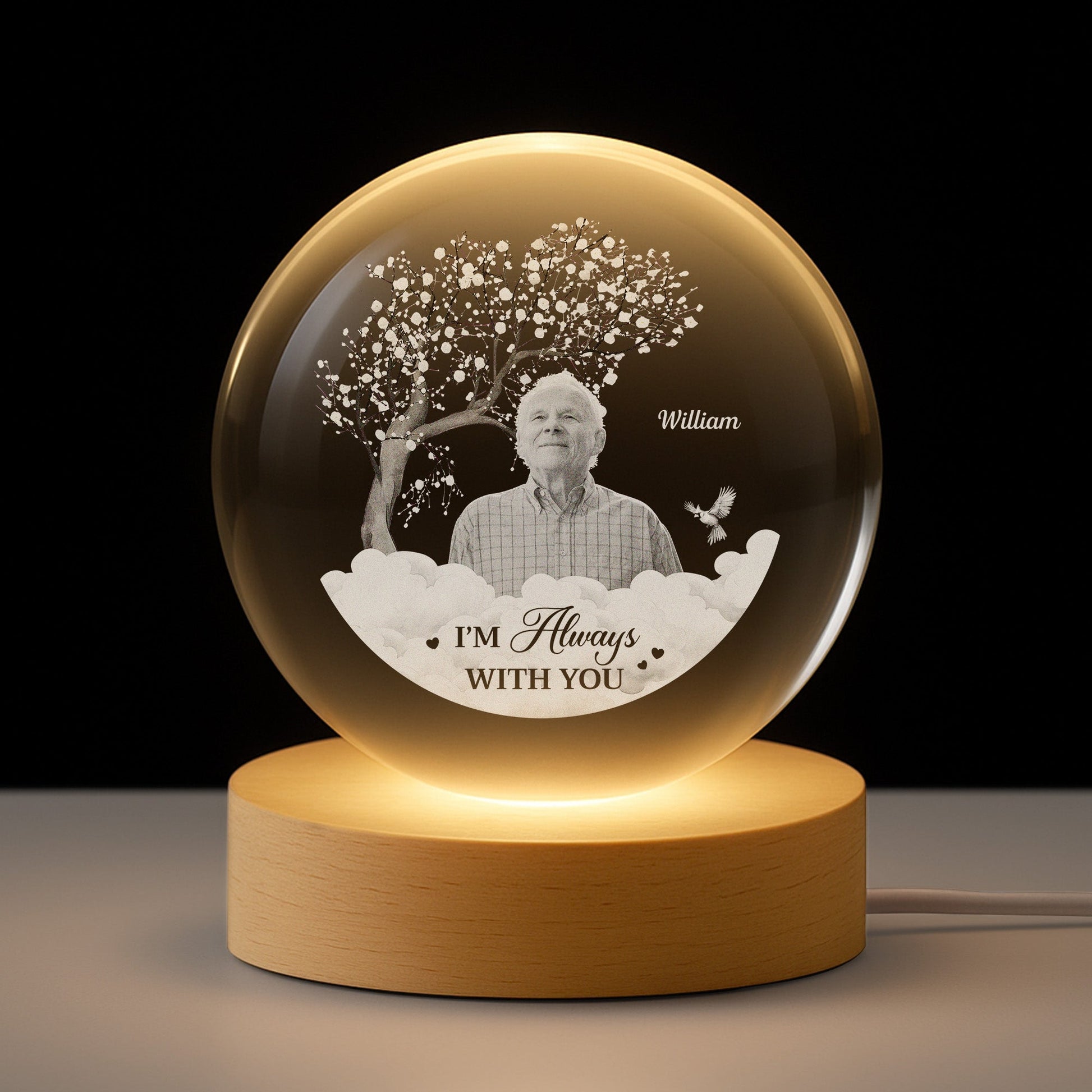 Personalised Photo Memorial Crystal Ball Lamp - Custom Gift for Loss of Dad