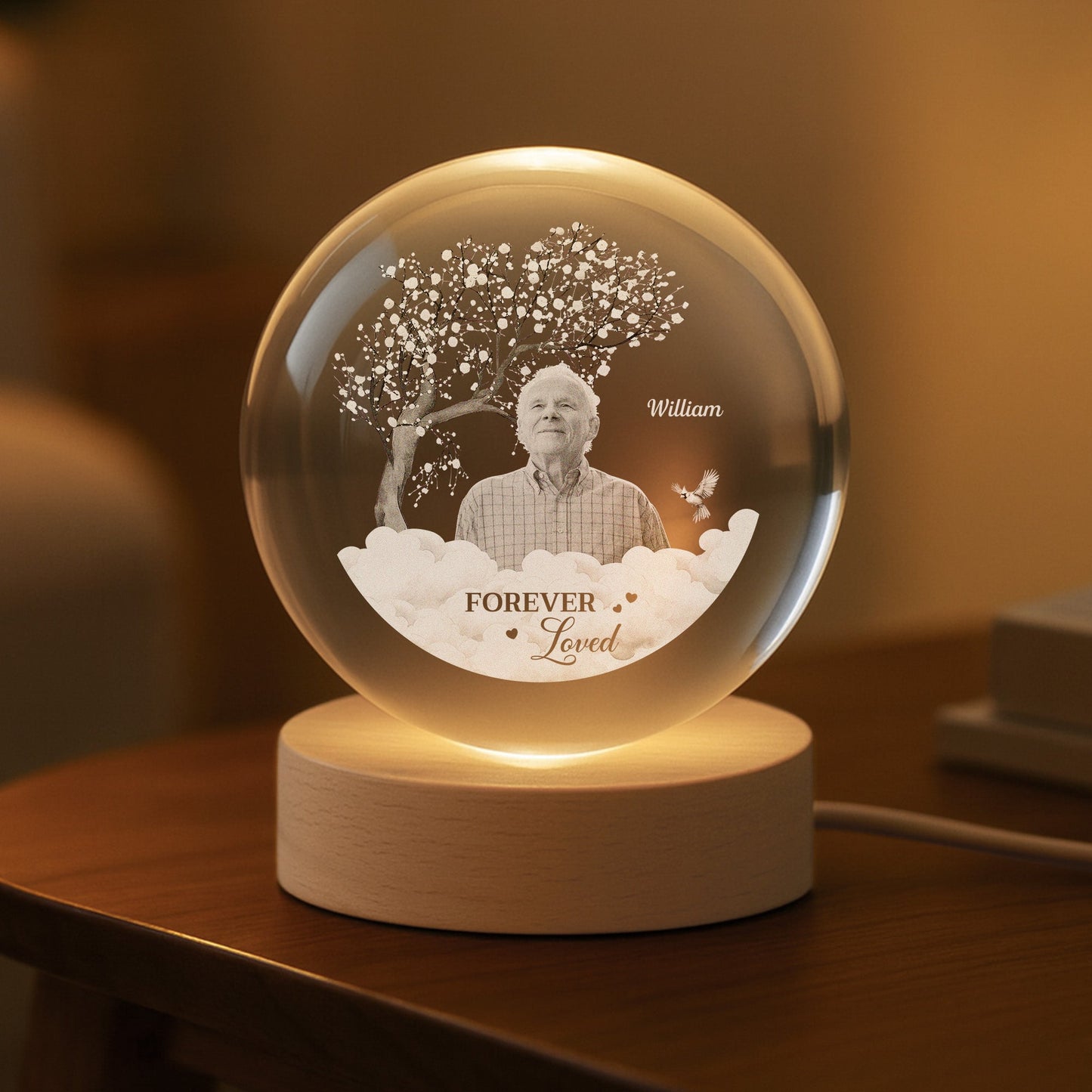 Personalised Photo Memorial Crystal Ball Lamp - Custom Gift for Loss of Dad