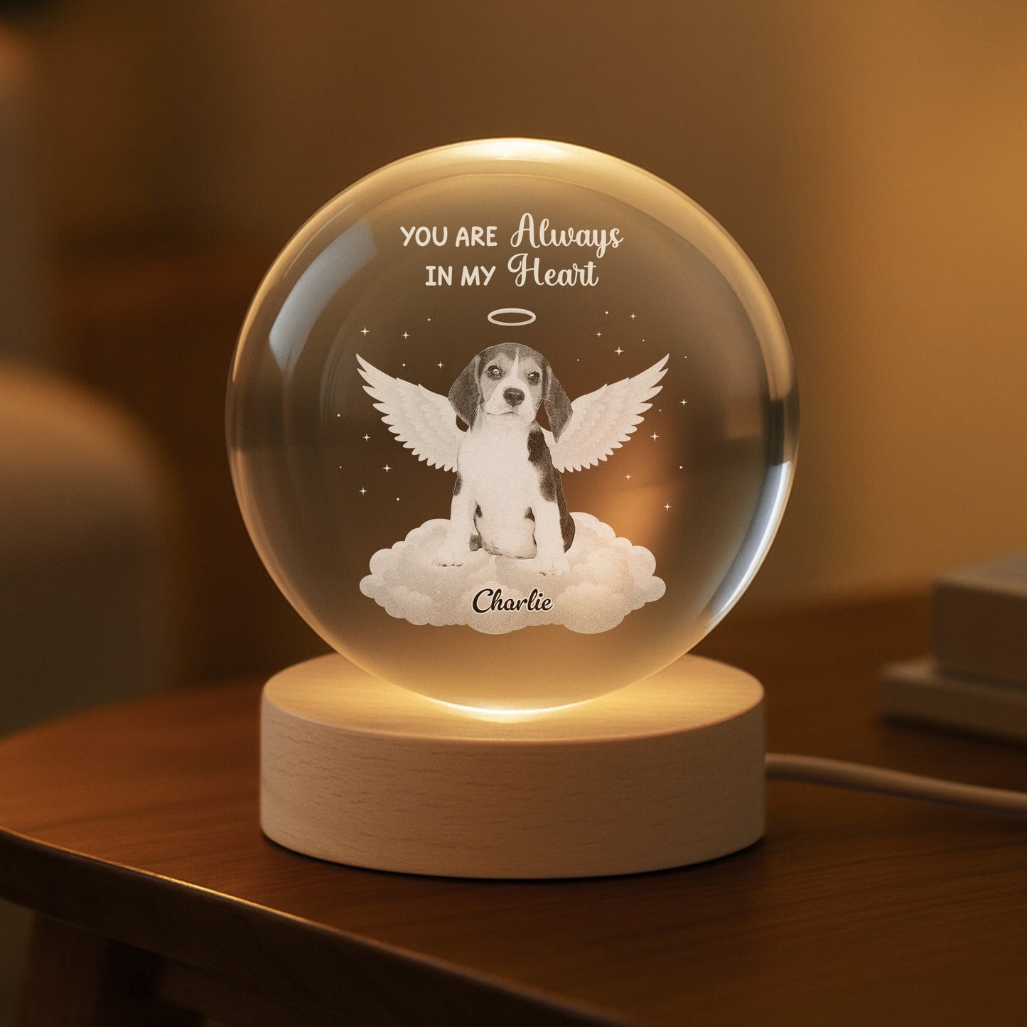Personalised Dog Memorial Photo Crystal Ball Lamp - Sympathy Gift for Dog Lovers