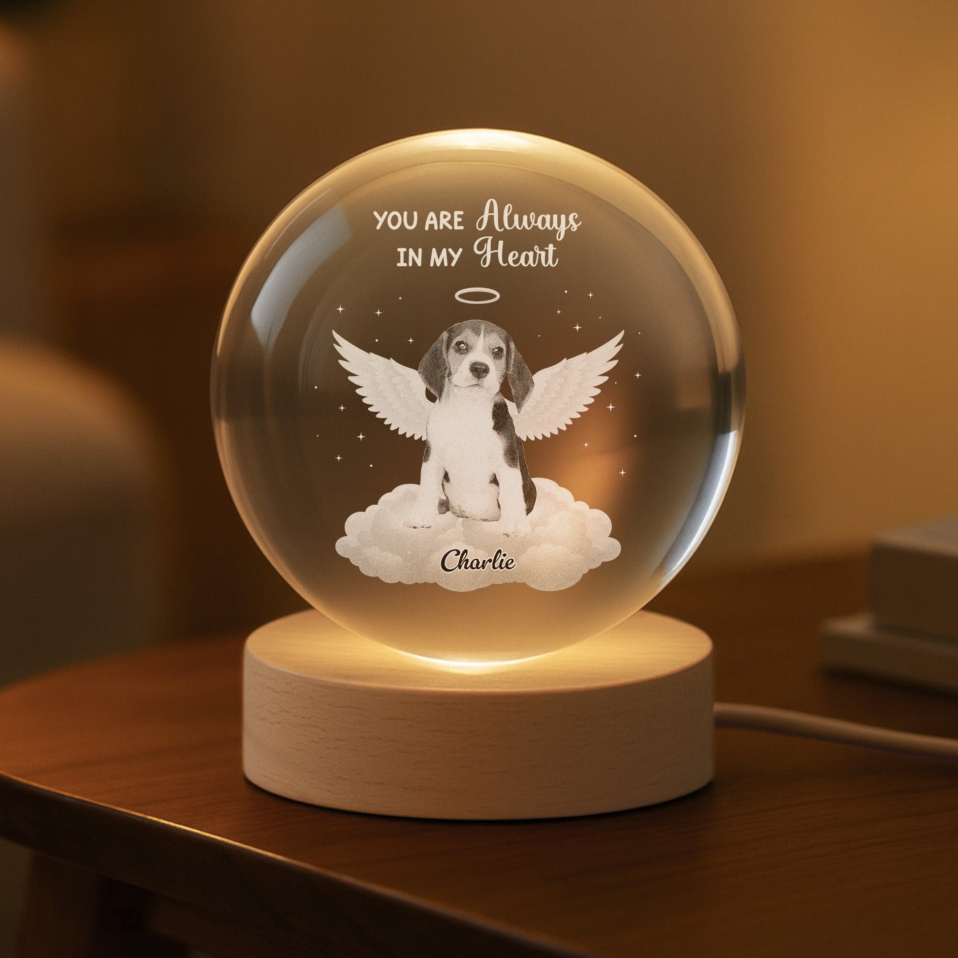 Personalised Dog Memorial Photo Crystal Ball Lamp - Sympathy Gift for Dog Lovers