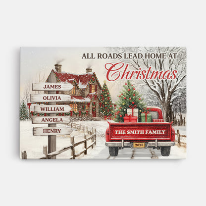 Customizable "All Roads Lead Home at Christmas" Canvas / Poster - Personalize Names & Year - New Version