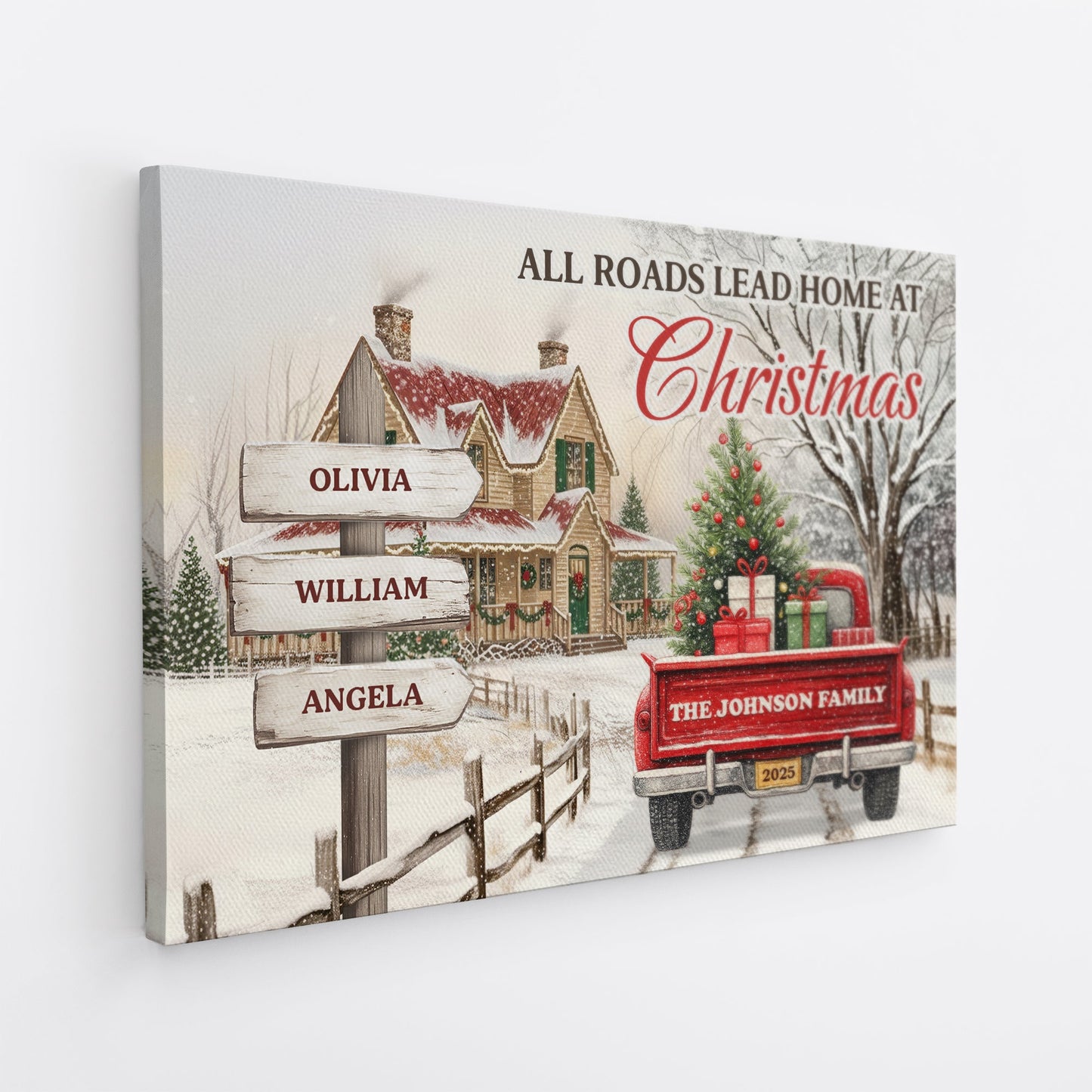 Customizable "All Roads Lead Home at Christmas" Canvas / Poster - Personalize Names & Year - New Version