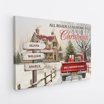 Customizable "All Roads Lead Home at Christmas" Canvas / Poster - Personalize Names & Year - New Version
