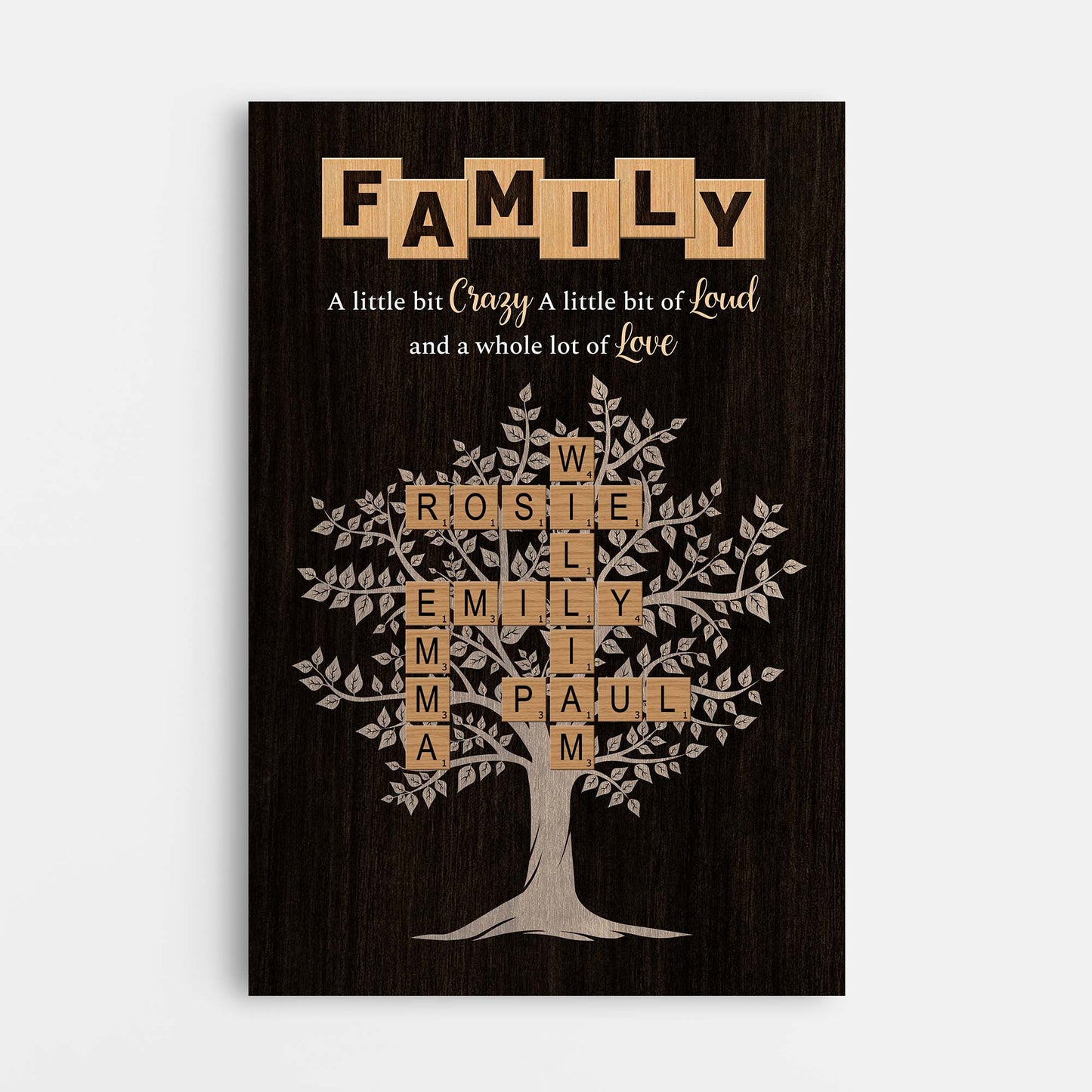 Personalised Family Tree Canvas / Poster - Custom Crossword Wall Art