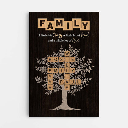 Personalised Family Tree Canvas / Poster - Custom Crossword Wall Art