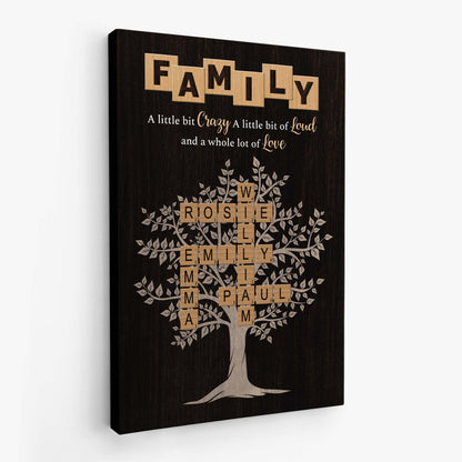 Personalised Family Tree Canvas / Poster - Custom Crossword Wall Art
