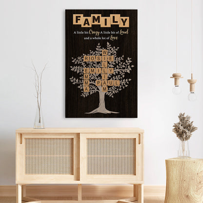 Personalised Family Tree Canvas / Poster - Custom Crossword Wall Art