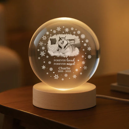 Personalised Forever Loved Cat Photo Memorial Crystal Ball Lamp - Custom Pet Loss Sympathy Gift