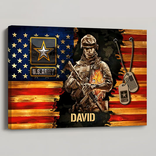 Personalized American Soldier Rustic Flag Canvas / Poster - A Gift of Honor for Dad, Grandpa & Veterans