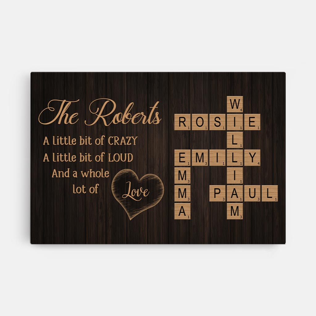 Family A Little Bit of Crazy Wall Art - Personalized Family Crossword Canvas / Poster
