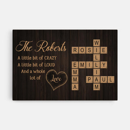 Family A Little Bit of Crazy Wall Art - Personalized Family Crossword Canvas / Poster