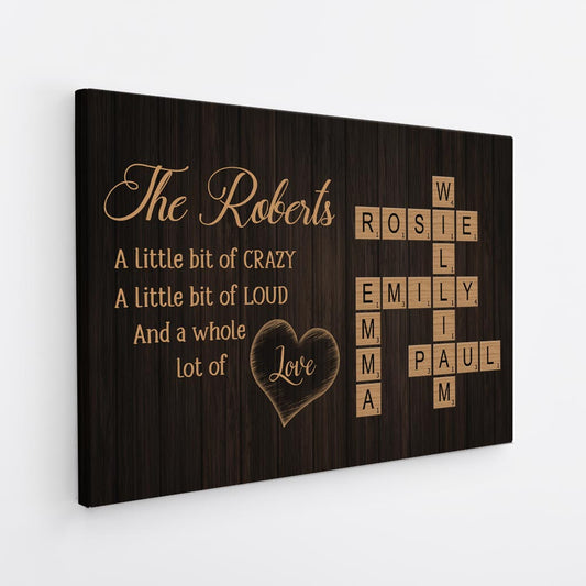 Family A Little Bit of Crazy Wall Art - Personalized Family Crossword Canvas / Poster