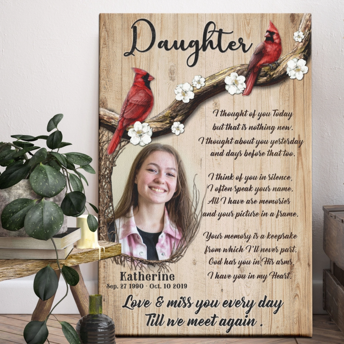 Love And Miss You Every Day - Personalized Cardinal Memorial Photo Canvas / Poster