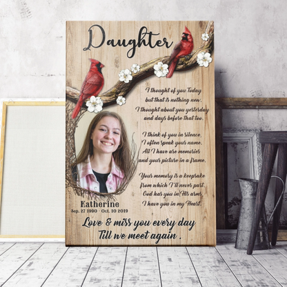 Love And Miss You Every Day - Personalized Cardinal Memorial Photo Canvas / Poster