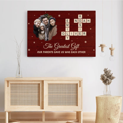Personalized Family Crossword Canvas / Poster - Custom Wall Art with Photo & Names