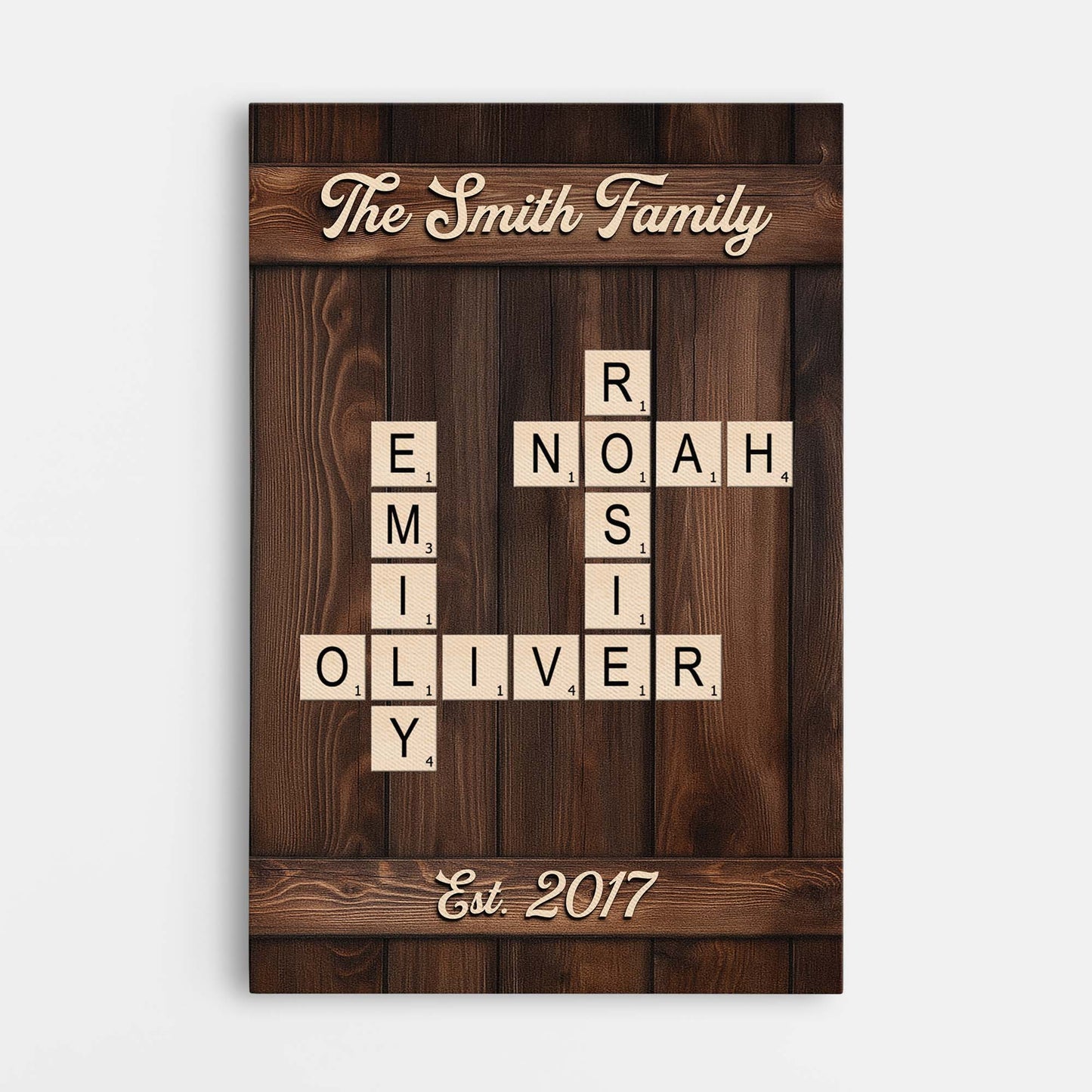 Personalised Family Crossword Canvas / Poster - Custom Names & Year