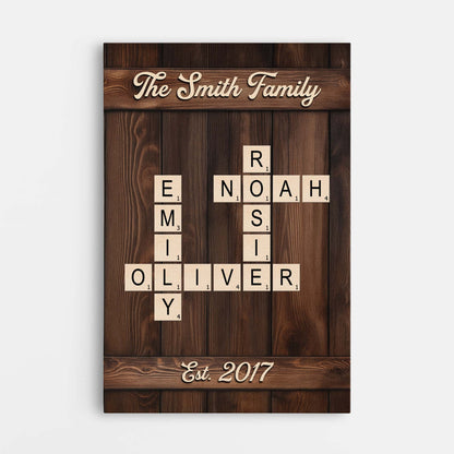Personalised Family Crossword Canvas / Poster - Custom Names & Year