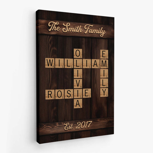 Personalised Family Crossword Canvas / Poster - Custom Names & Year