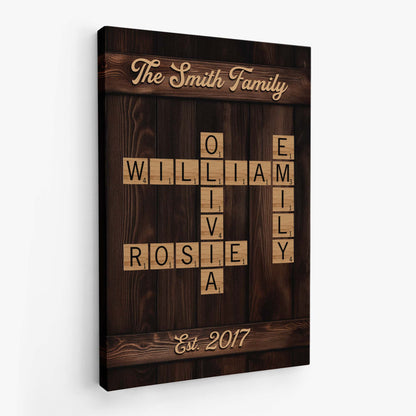 Personalised Family Crossword Canvas / Poster - Custom Names & Year