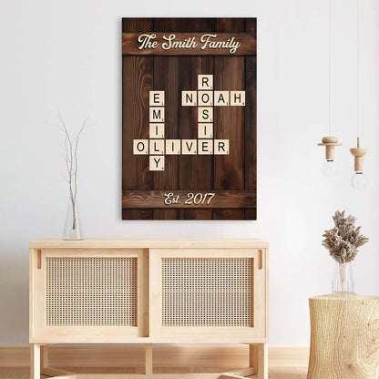 Personalised Family Crossword Canvas / Poster - Custom Names & Year