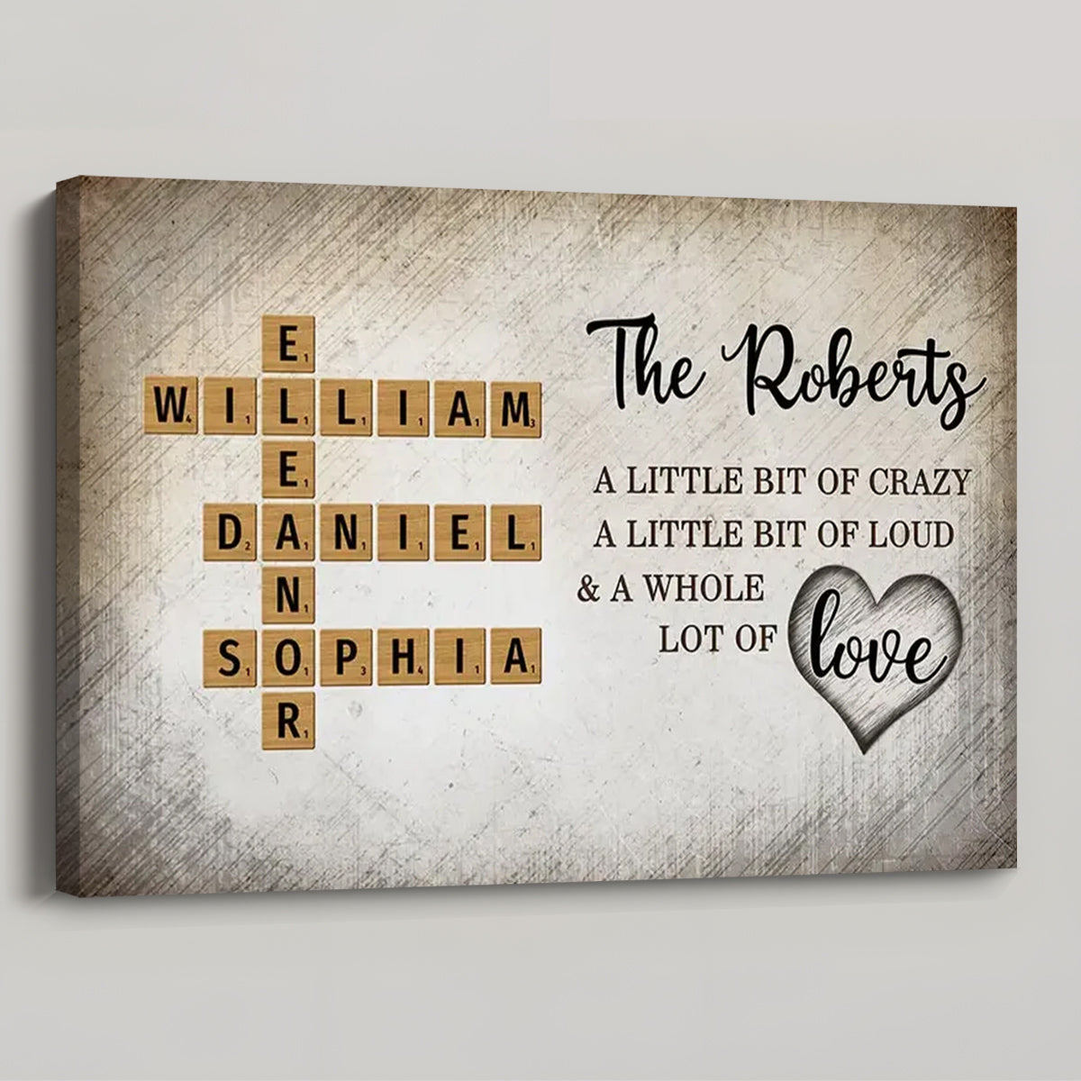 Family Love Letters: Personalized Horizontal Poster / Canvas - Crossword Puzzle Art for Loved Ones
