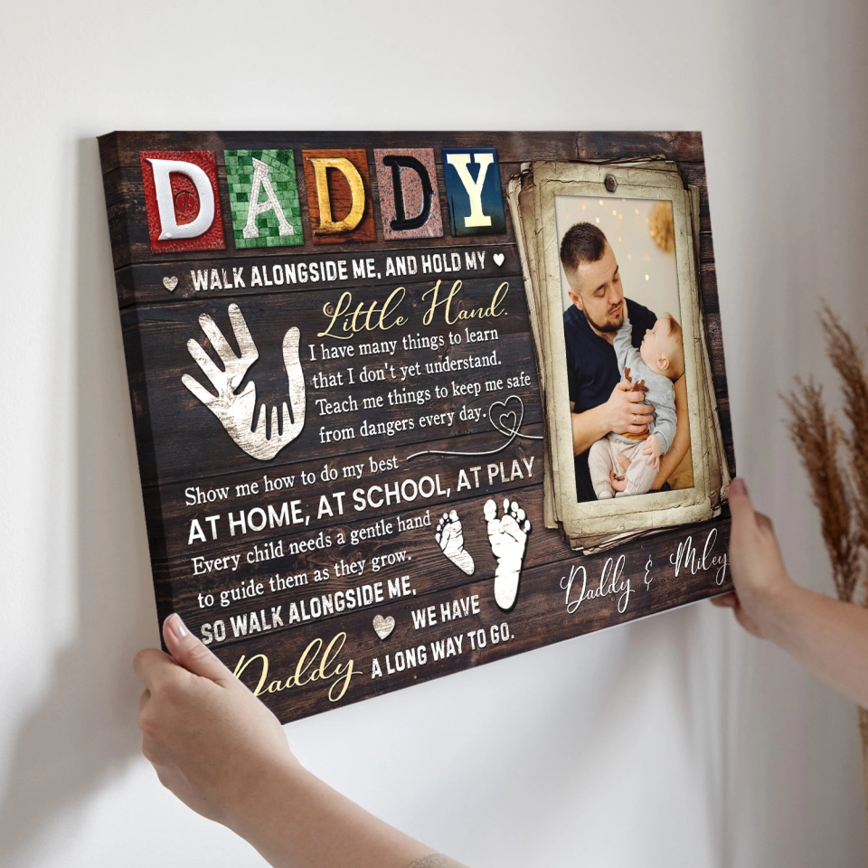 Personalized Father's Day canvas print featuring a custom photo of a dad and baby with sentimental text. image 7
