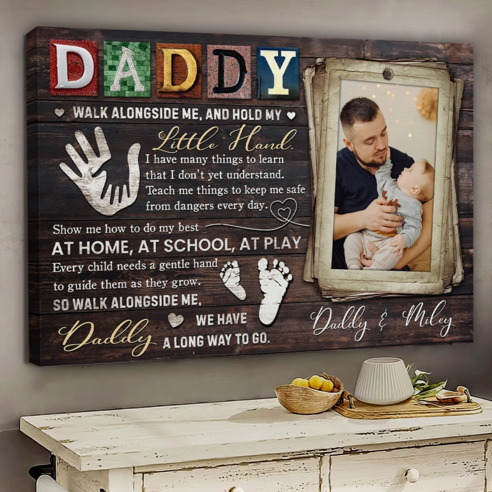 Personalized Father's Day canvas print featuring a custom photo of a dad and baby with sentimental text. image 6