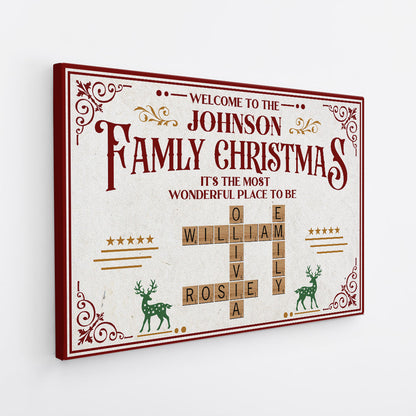 Family Christmas - Personalised Crossword Design Canvas / Poster