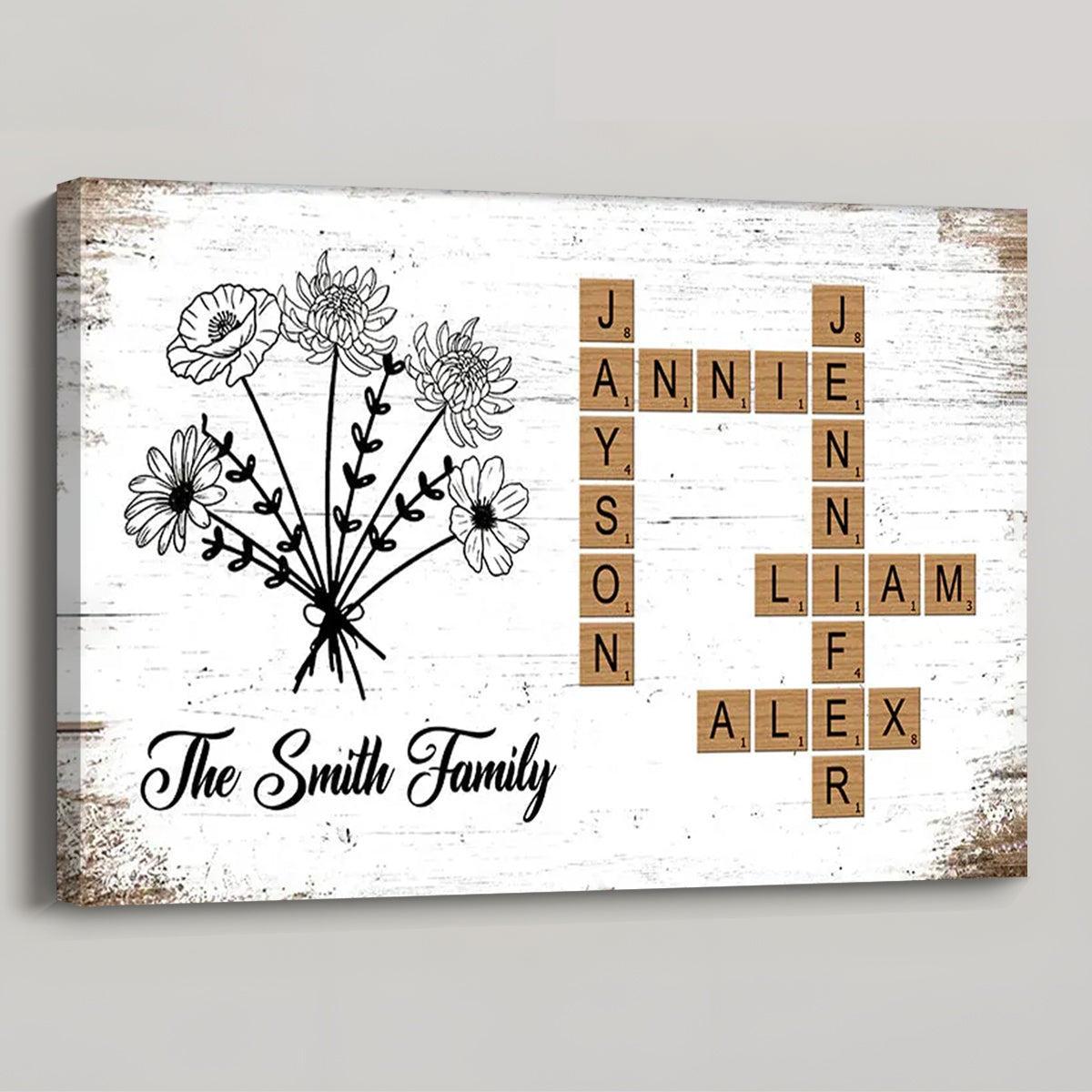 Family Bloom Puzzle: Personalized Poster / Canvas - Birth Flower Crossword Art for Loved Ones
