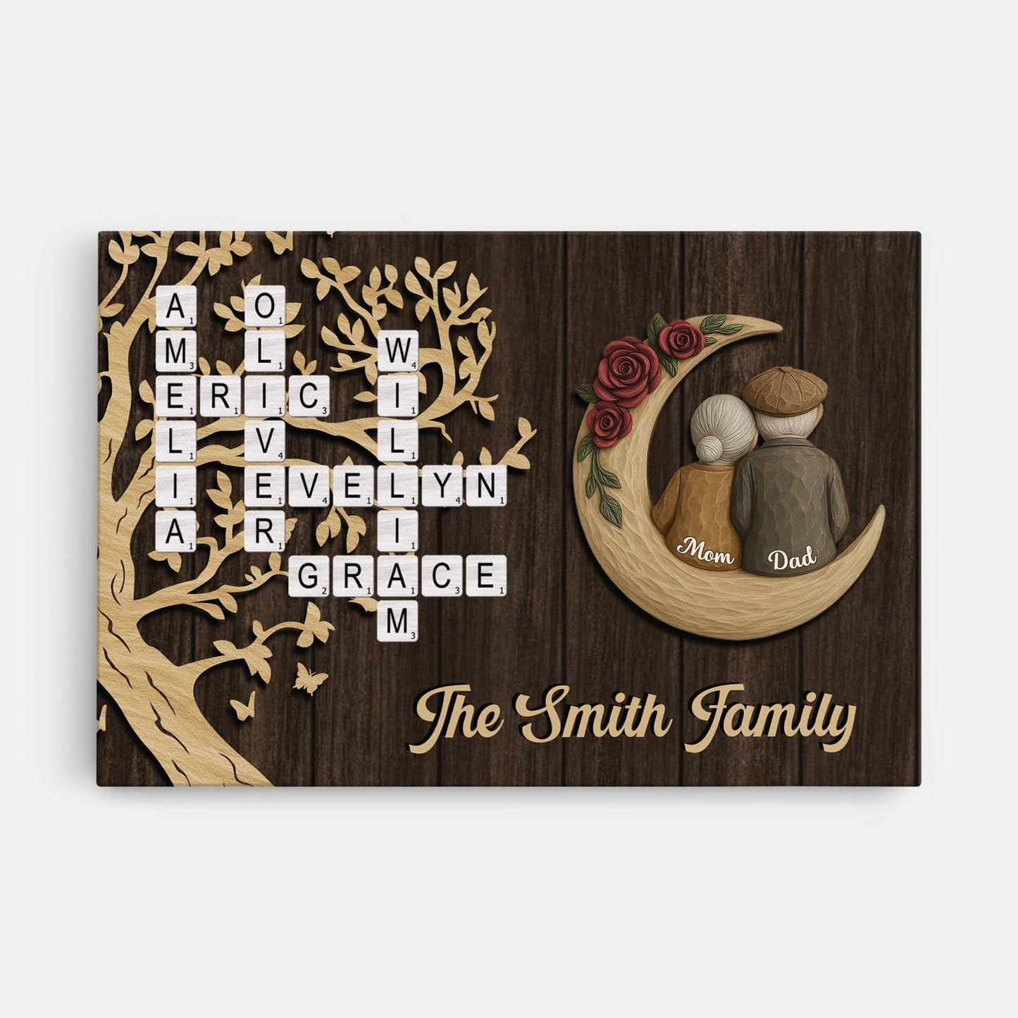 Personalized Family Name Crossword Canvas / Poster - Custom Christmas Wall Art