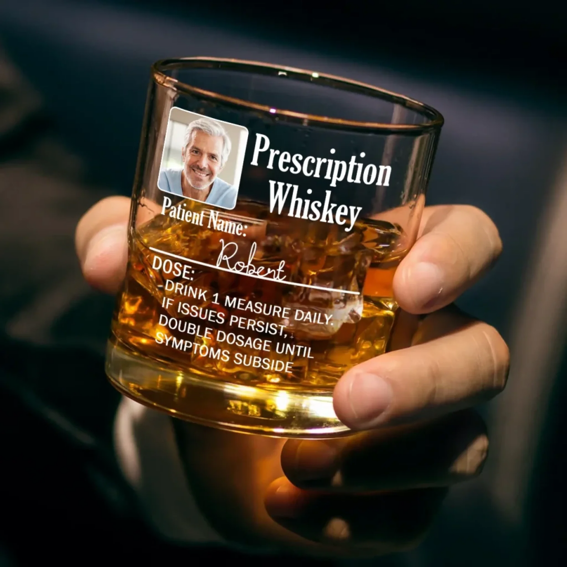 Your Prescription To Relax - Personalized Photo Whiskey Glass for Dad & Grandpa
