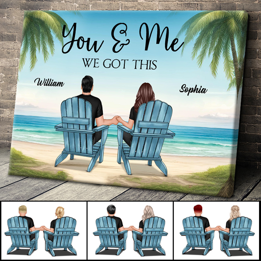 Beach View Couple Sitting Beach Gift For Couple Personalized Framed Canvas Wall Art