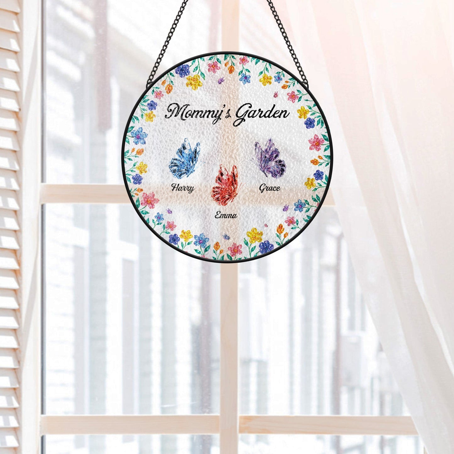 Personalized Butterfly Stained Glass Suncatcher - Custom Gifts for Mom & Grandma