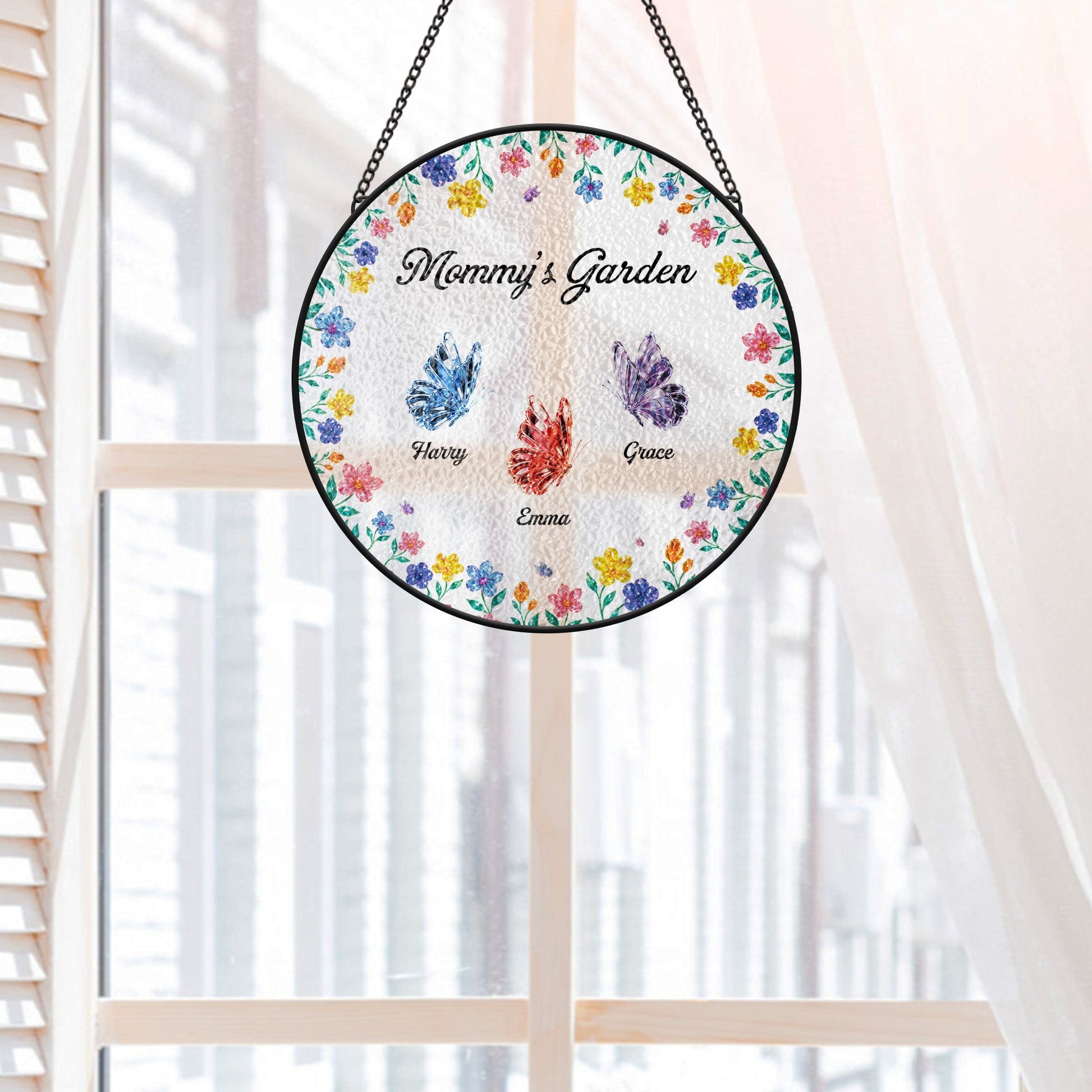 Personalized Butterfly Stained Glass Suncatcher - Custom Gifts for Mom & Grandma