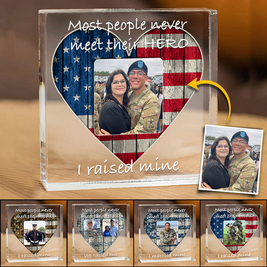 “I Raised My Hero” Personalized Acrylic Plaque - All Military Branches Gift for Proud Parents